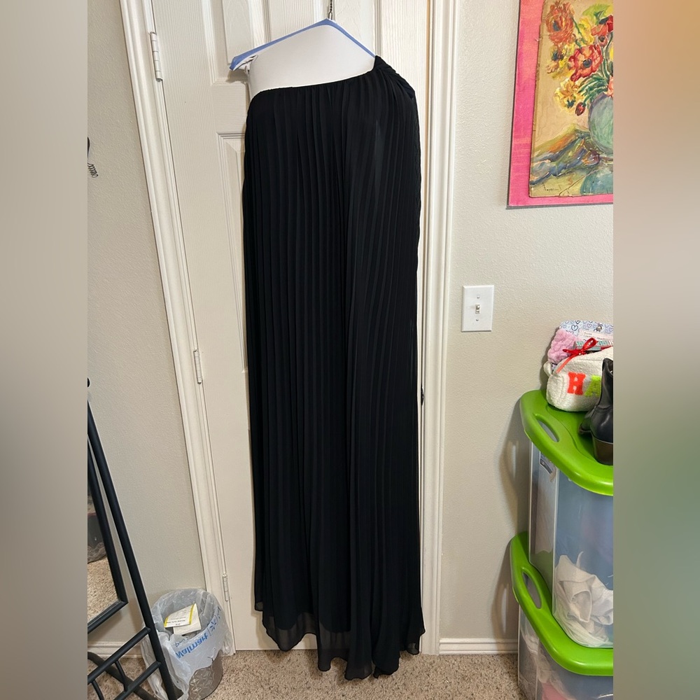 ASOS EDITION Curve extreme pleated one shoulder maxi dress in black, US size 18